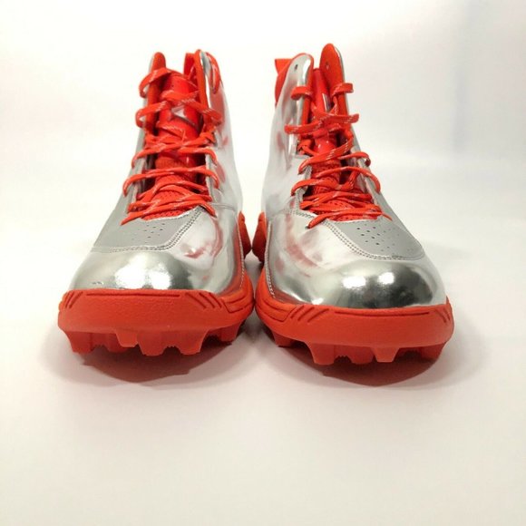 Adidas Mens Football Cleat Size 14 & 13 1/2 Silver Gray Orange High Rise AQ8640 - Picture 6 of 7